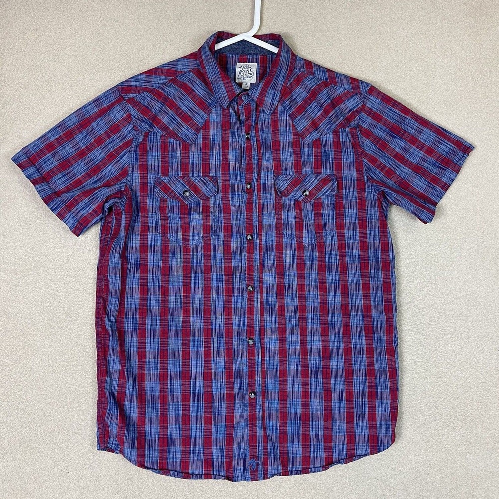 MoonShine Spirit Shirt Mens Small Red Blue Button Up Short Sleeve‎ Adult